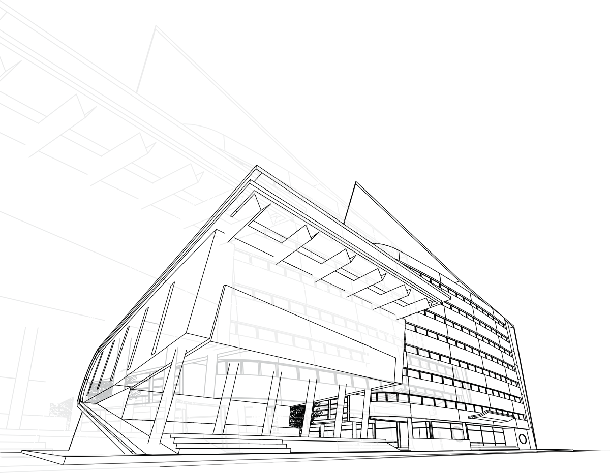 Line drawing of a commercial building